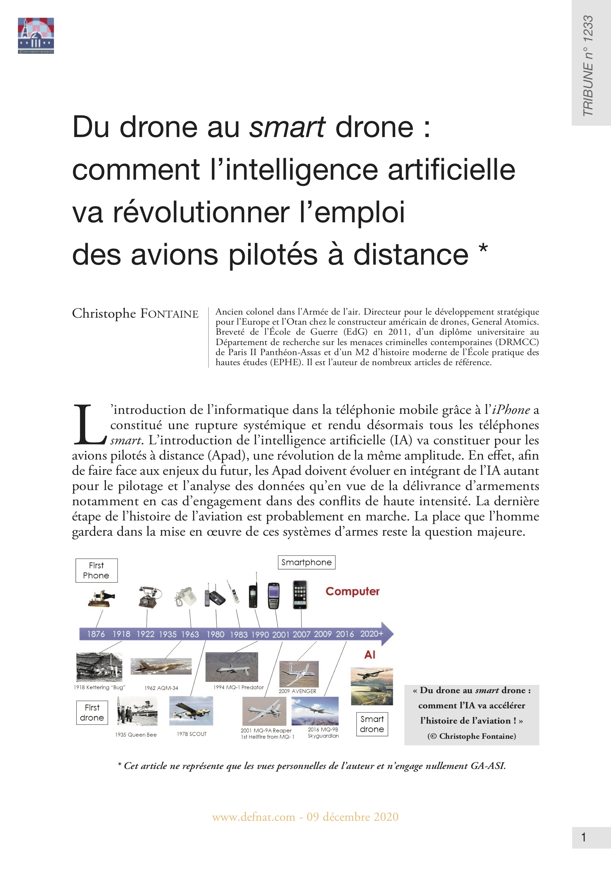 Du drone au smart drone : comment l’intelligence artificielle va révolutionner l’emploi des avions pilotés à distance (T 1233)
